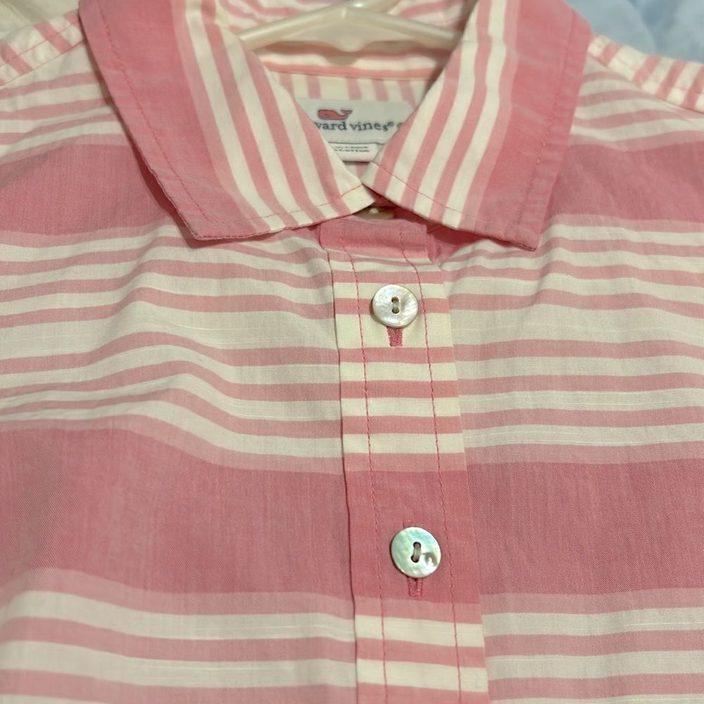 Vineyard Vines Pink & White Striped Button Down Shirt Size 0 - Picture 7 of 9
